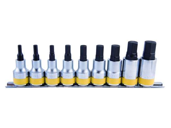 Cassetta di bussole par viti pollici 1/2" esagonale - 9 elementi