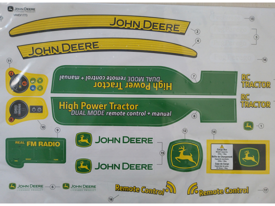 Aufkleberbogen für ferngesteuerten Traktor von John Deere