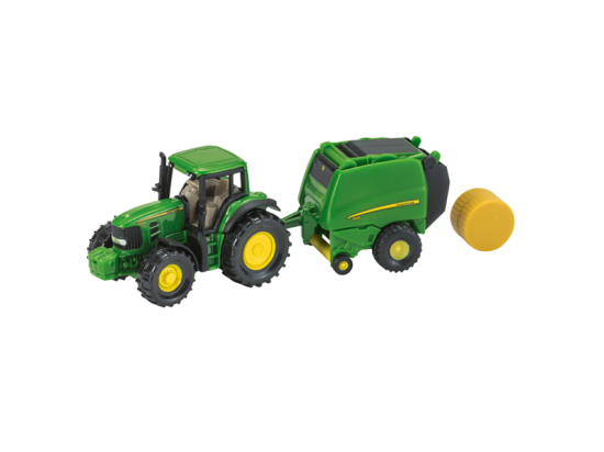 John Deere Traktor mit Rundballenpresse